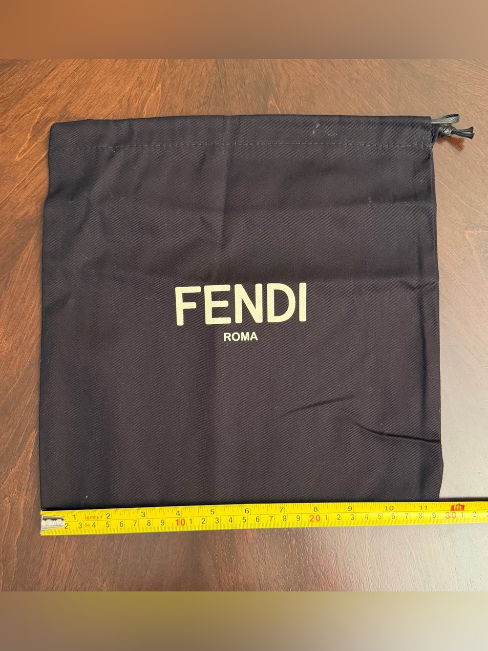 Fendi Black Drawstring Dust Bag with FENDI ROMA Logo 11x11.5